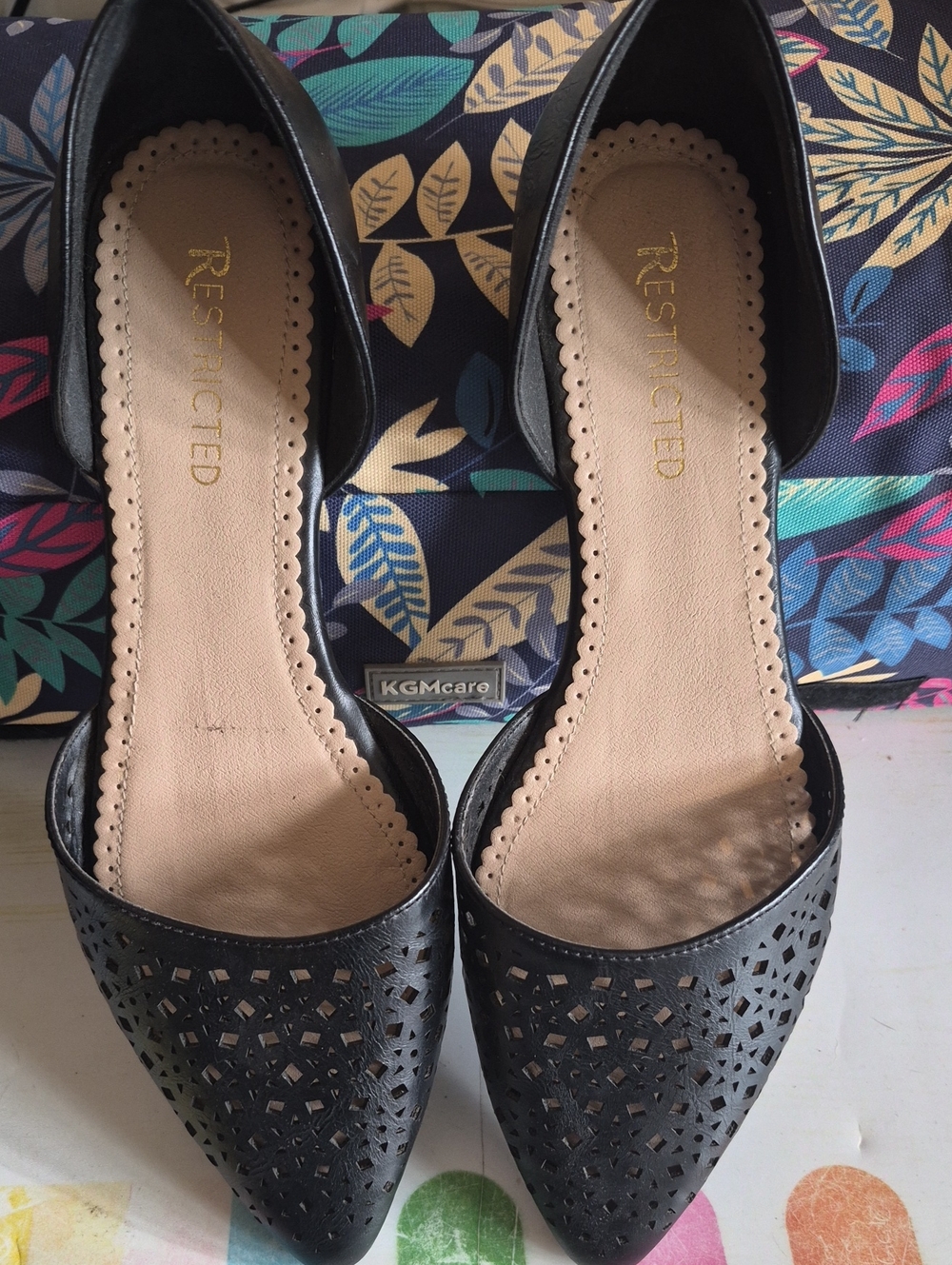 RESTRICTED Black Laser-Cut Pointed D'Orsay Flats